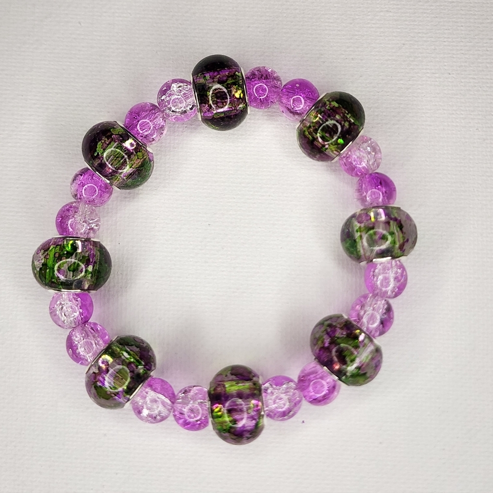 Bold Murano-Style Glass & Purple Stretch Bracelet